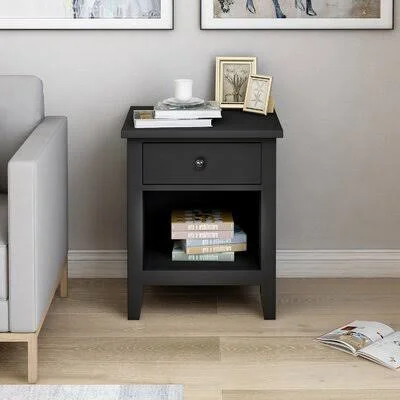 Dorottya 1 - Drawer Solid Wood Nightstand Red Barrel Studio Color: Black