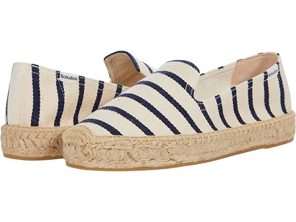 Canvas Platform Smoking Slipper Navy - White Stripe, 8