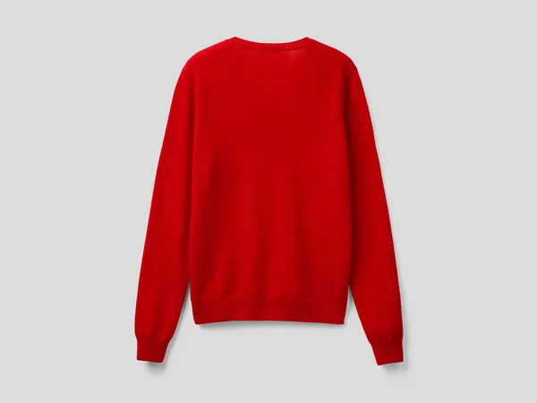 Benetton - Sweater with V-Neck in Pure Virgin Wool, Size S, Red, Women