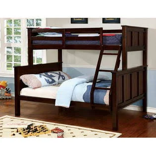 Furniture of America Gracie Collection Dark Walnut Finish Wood Twin Over Full Bunk Bed, 82" x 59" x 65