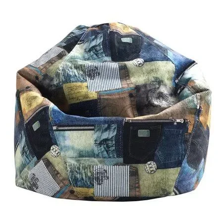 Ebern Designs Print Denim Bean Bag Chair, Size: Medium, Blue