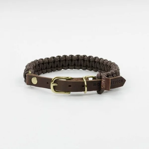 Touch of Leather Dog Collar - Chocolate XL, Brass