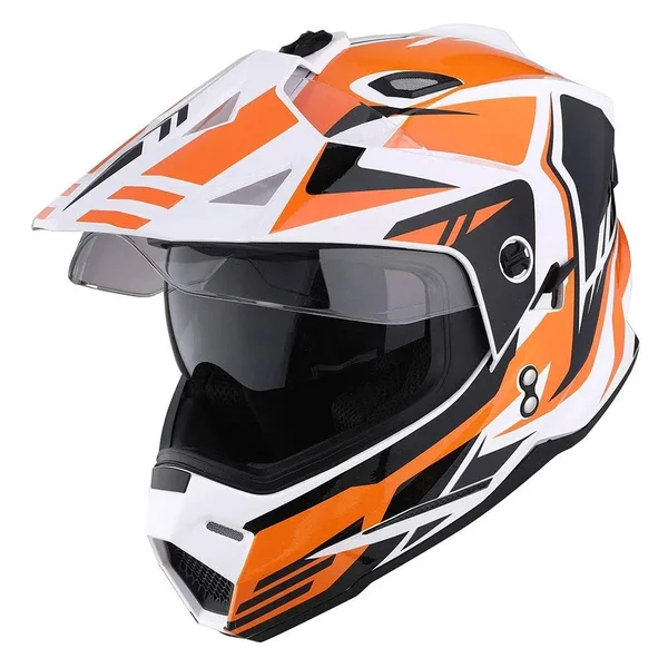 1storm Dual Sport Motorcycle Motocross Off Road Full Face Helmet Hf802 Dual Visor Storm Force Orange, Size: XL