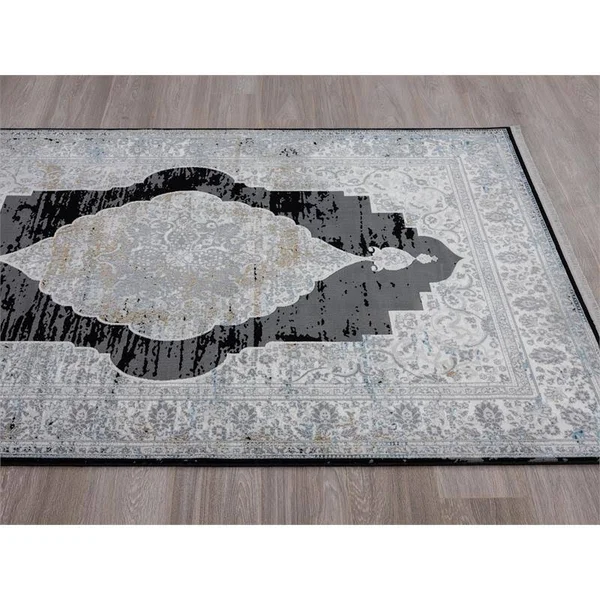 Xanthos Collection Black/Tan Transitional Polyester Area Rug - 5' x 8'