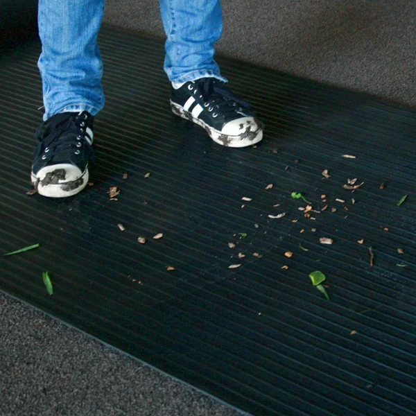 Rubber-Cal Wide Rib Rubber Floor Mat, Black, 1/8x22 x 48x22 x 180x22