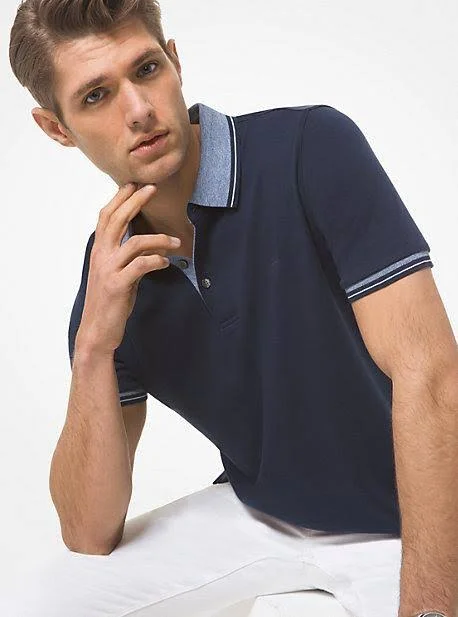 Michael Kors Greenwich Cotton Polo Shirt CB95FY220B - Xs - Blue