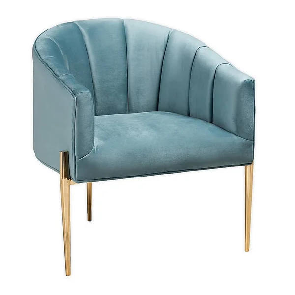 Baxton Studio Alger Armchair in Light Blue Light Blue/Gold