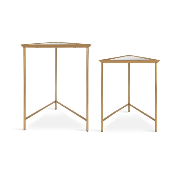 Kate and Laurel Trena Metal Triangle Nesting End Tables - 2 Piece - Gold