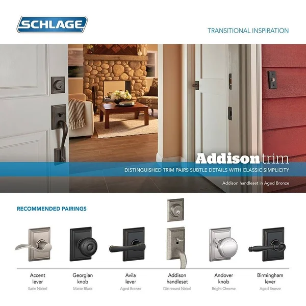 Schlage F58-ADD Addison Single Cylinder Exterior Entrance Handleset - Antique Pewter