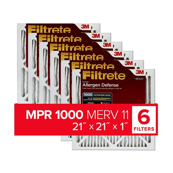 Filtrete 21x21x1 MPR 1000 - Micro Allergen Defense AC Furnace Air Filter, 6-Pack