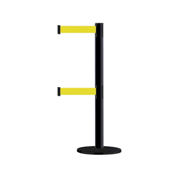 Tensabarrier 889T2B-33-33-MAX-NO-Y5X-C Advance Post, Dual Line, Black Basic Base with Black TUBE, No Custom Yellow Webbing Stand