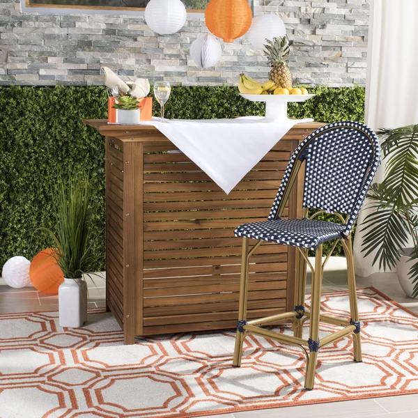 Safavieh Gresley Indoor-Outdoor Stacking French Bistro Counter Stool - Navy/White