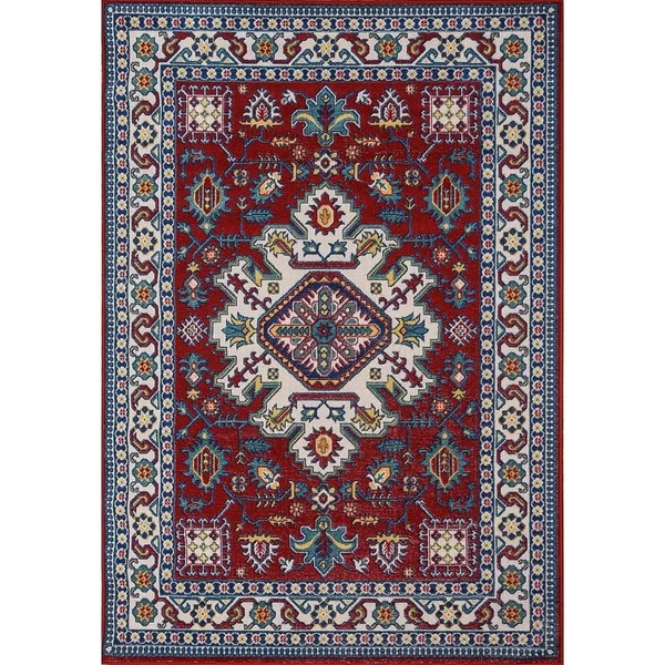 MSRUGS KLM Traditional Oriental Medallion Persian Style Blue Red Area Rug