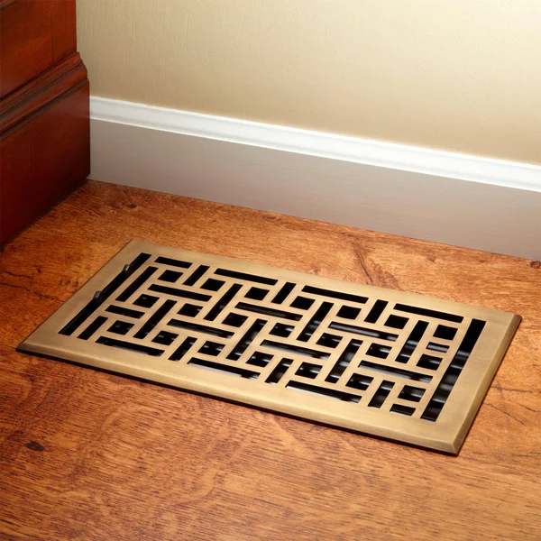 Wicker Style Brass Floor Register - Antique Brass 10x22x10x22 (11x22x11x22 Overall) - Signature Hardware 398210