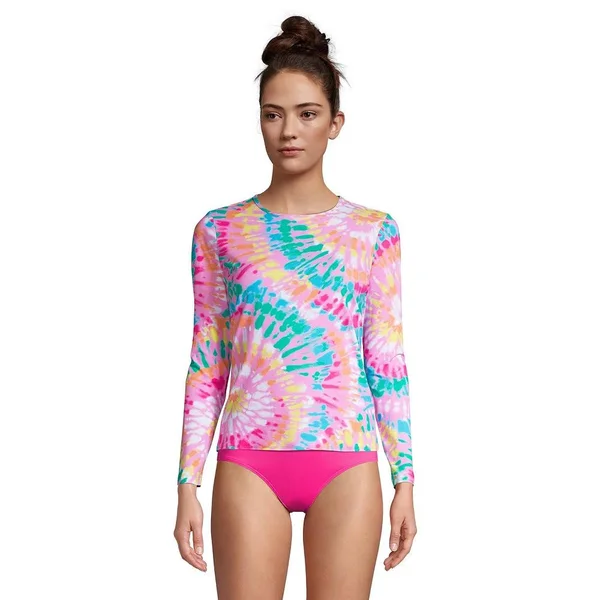 Women's Lands& End UPF 50 Long Sleeve Rash Guard, Size: Medium, Pink