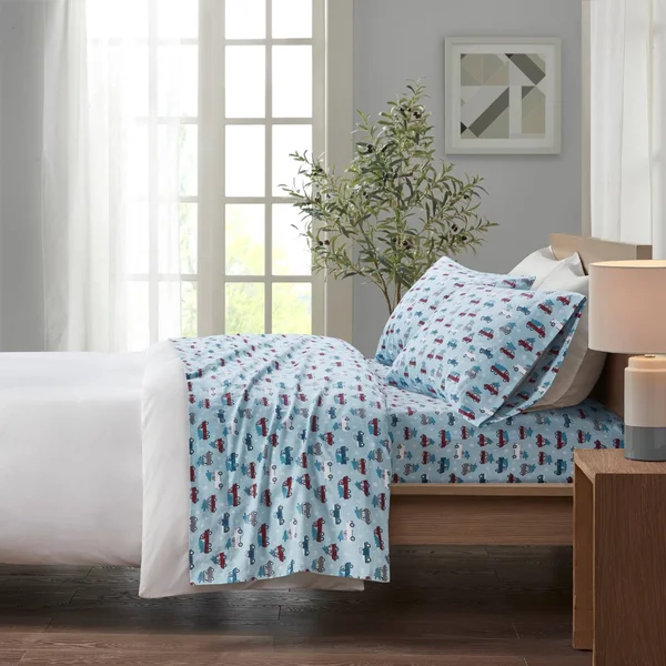 Taylor & Olive Heron Flannel Cotton Bed Sheet Set Multi Sloth Queen