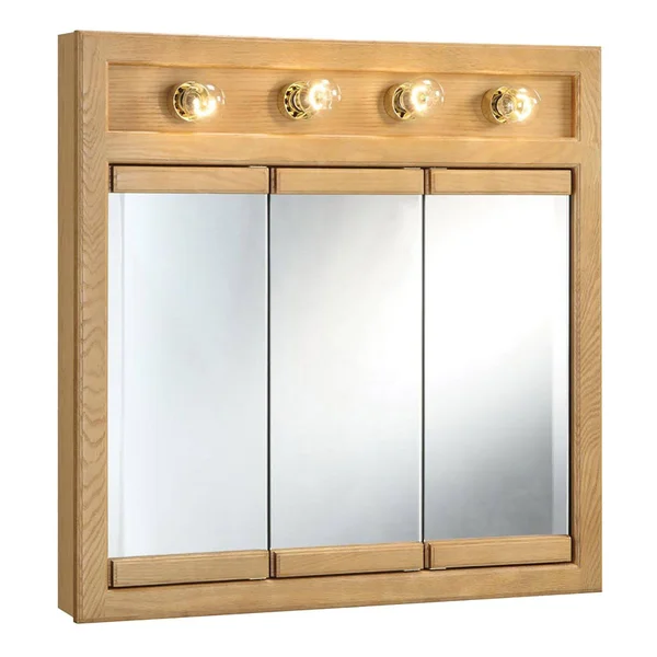 Design House 530600 Richland 4-Light Tri-View Wall Cabinet 30 inch - Nutmeg Oak
