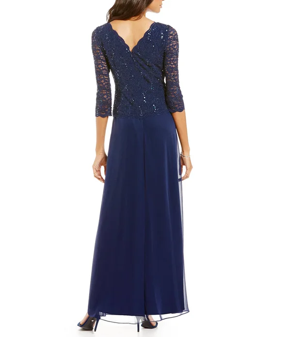 Alex Evenings Sequined Lace Gown - Taupe