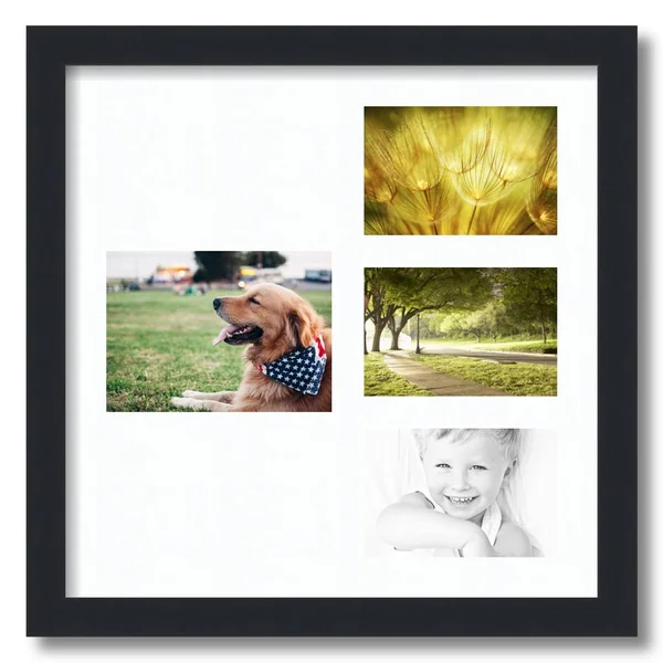 Collage Picture Frame, Satin Black Frame with 4 openings for 5x7 Photos with Super White Mat. D3926T71, ArtToFrames