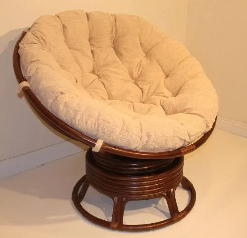 Rattan Wicker Swivel Rocking Round Papasan Chair with Cushion Colonial (Light Brown), Size: 40\H x 46\W x 40\D, Other