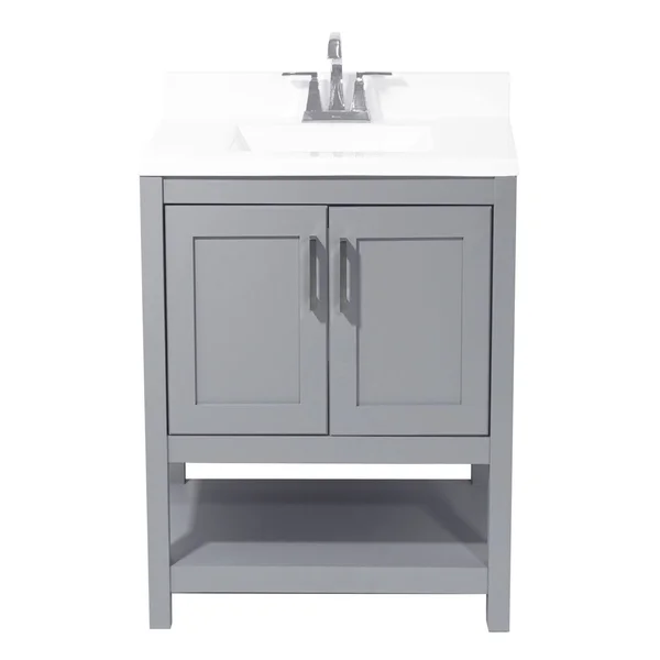 Tufino Bath Vanity with Cultured Marble or Quartz Stone Top (Color: White, Vanity Top: Quartz Galaxy White, Size: 25x22)