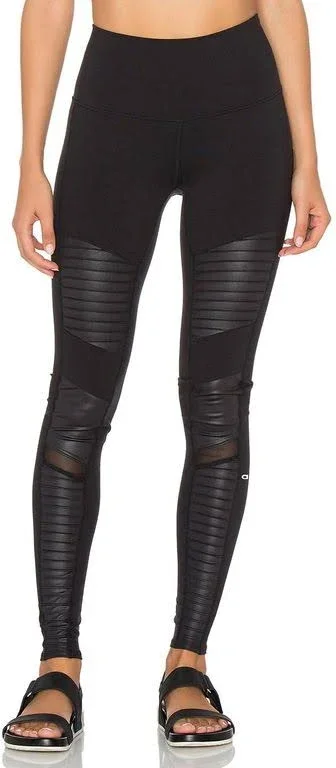 Alo Yoga High Waist Moto Yoga Leggings - Gravel/Gravel Glossy - Xs