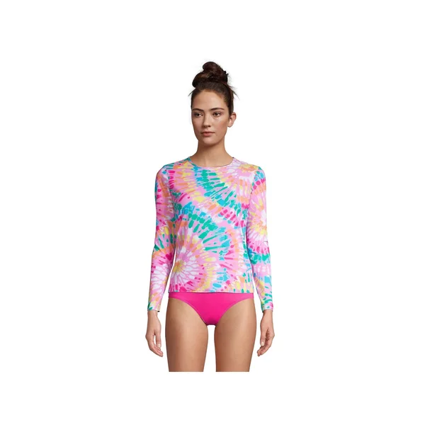 Women's Lands& End UPF 50 Long Sleeve Rash Guard, Size: Medium, Pink