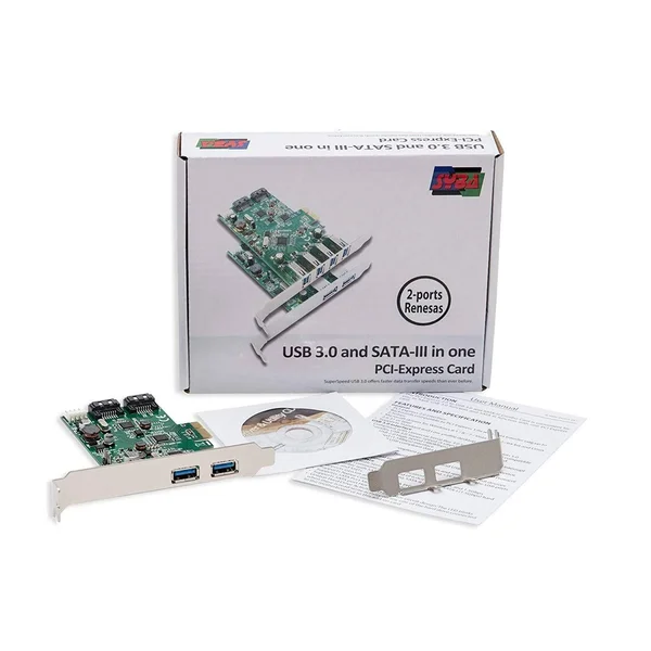 Syba, SD-PEX50063, 2-Port USB 3.0 and 2 Port SATA III PCIe 2.0 Card