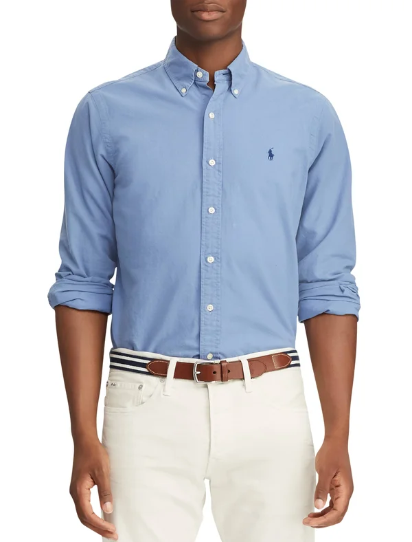 Polo Ralph Lauren Men's Big and Tall Classic Fit Garment-Dyed Long-Sleeve Oxford Shirt - Bastille Blue - Size 4XB