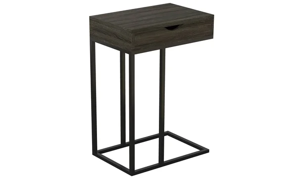 Safdie & Co. Accent Table C-Shaped Dark Grey Wood 1 Drawer Black Metal 81058Z74