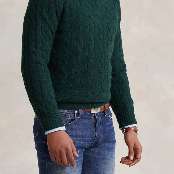 Ralph Lauren Men's Cable-Knit Cashmere Sweater - Size M in Hunt Club Green
