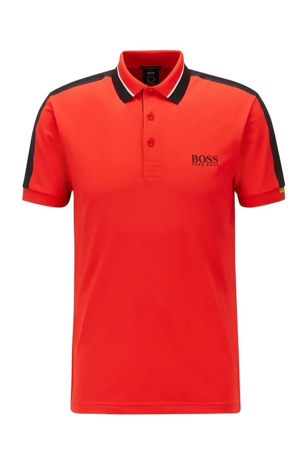 Hugo Boss - Stretch Piqu Slim Fit Polo Shirt with Striped Collar - Red