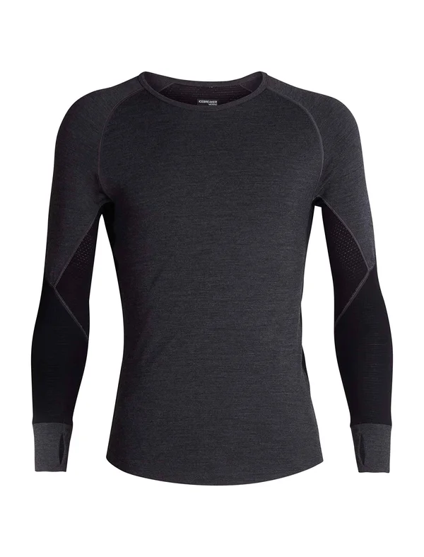 Icebreaker Men's 260 Zone Long Sleeve Crewe Shirt - Jet Heather/Black, Size L by Campman