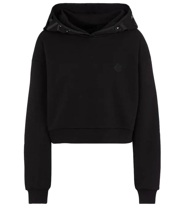 Moncler, Cotton-blend Cropped Hoodie, Women, Black, XL, Tops