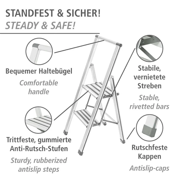 Wenko Aluminium Design 2-Step Folding Stepladder - White
