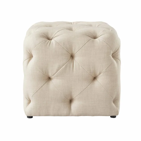 Inspired Home Stephania Linen Tufted Square Ottoman Beige