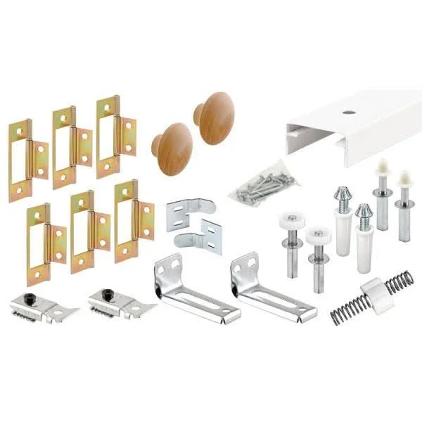 Slide-co Bi-Fold Closet Dr Track Kit Roll-Form Stl Track WT 4-Panel, White 161797-1