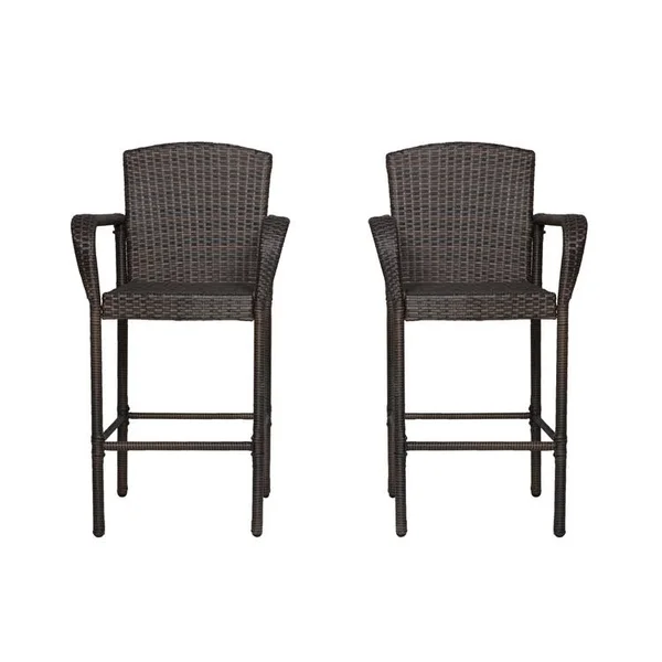 Wo 47 inch All Weather Outdoor Patio Wicker Barstool (Set of 2) - Coffee