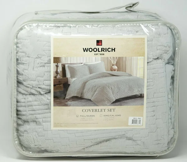 Woolrich - Teton Embroidered Plush Coverlet Set - Grey - Full/Queen