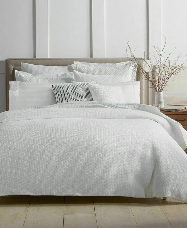 Charter Club Damask Designs Diamond Dot Cotton Twin Duvet Cover Set White