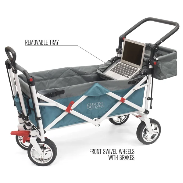 Creative Outdoor Push Pull Collapsible Folding Wagon Stroller Cart for Kids Silver Series Beach Park Garden & Tailgate - Tea