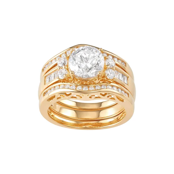 18K Gold Over Sterling Silver Cubic Zirconia Ring Set - Women's, Size: 6, White