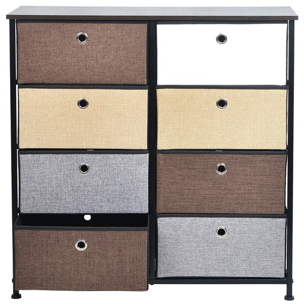 Fabric 8-Drawer Storage Organizer Double Dresser - Wood Color