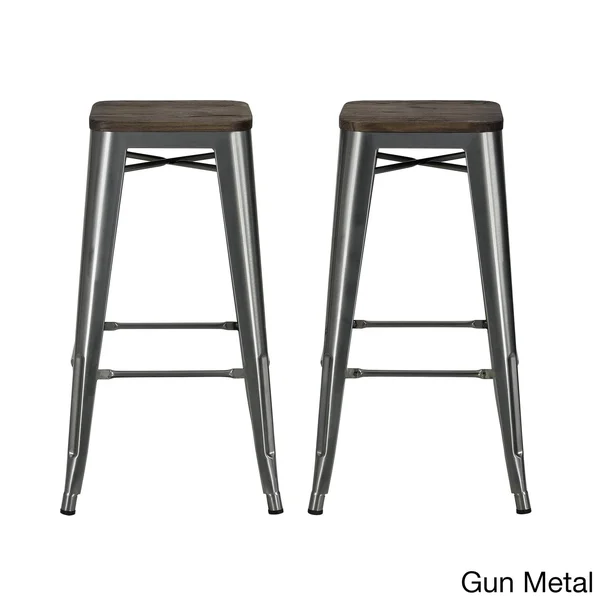Dorel Home Products Fusion Metal Backless Bar Stools with Wood Seat - Gun Metal - 2 count
