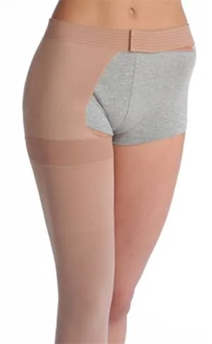 Juzo Dynamic 20-30 mmHg Open Toe Thigh High w/ Hip Attachment, Beige, V, Left