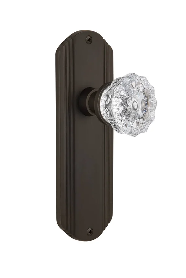 Nostalgic Warehouse 706104 Deco Plate Single Dummy Crystal Glass Door Knob - Oil-Rubbed Bronze