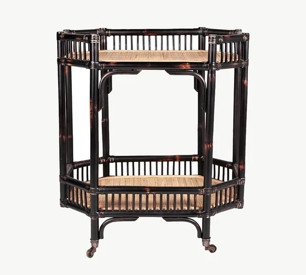 Pottery Barn Kelona 27x22 Rattan Bar Cart, Aged Black