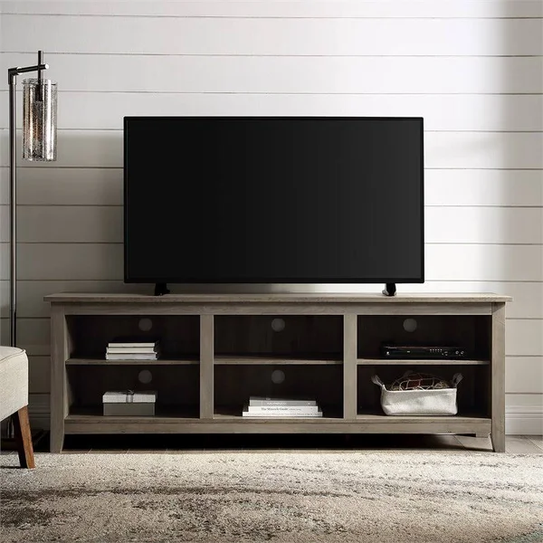 Pemberly Row 70x22 TV Stand Storage Console in Gray Wash