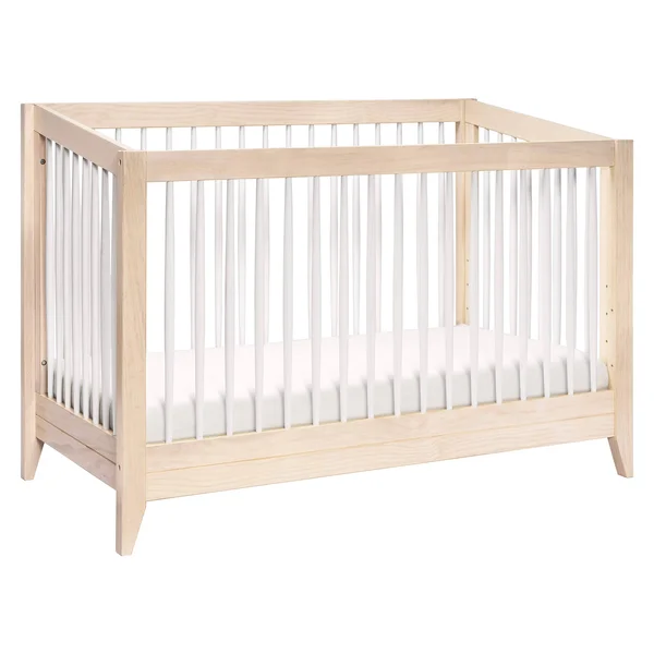 Babyletto Sprout 4-in-1 Convertible Crib with Toddler Bed Conversion Kit - Washed Natural - White