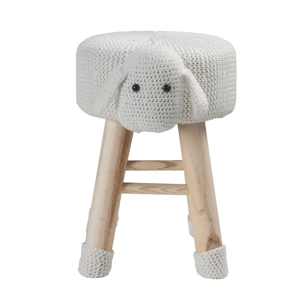 Taylor & Olive Modern Woven White Sheep Ottoman Stool with Wooden Legs